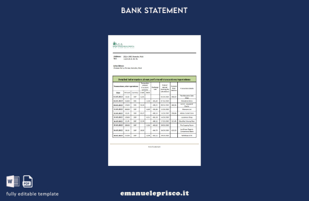 modello word di estratto conto bancario Mali Banque Commerciale du Sahel in stil